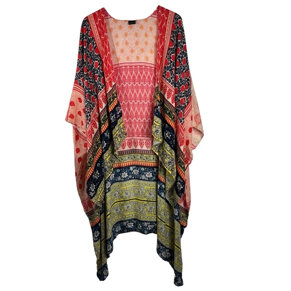 SAACHI Colorful Color block Floral Boxy Cut Kimono - Picture 2 of 9